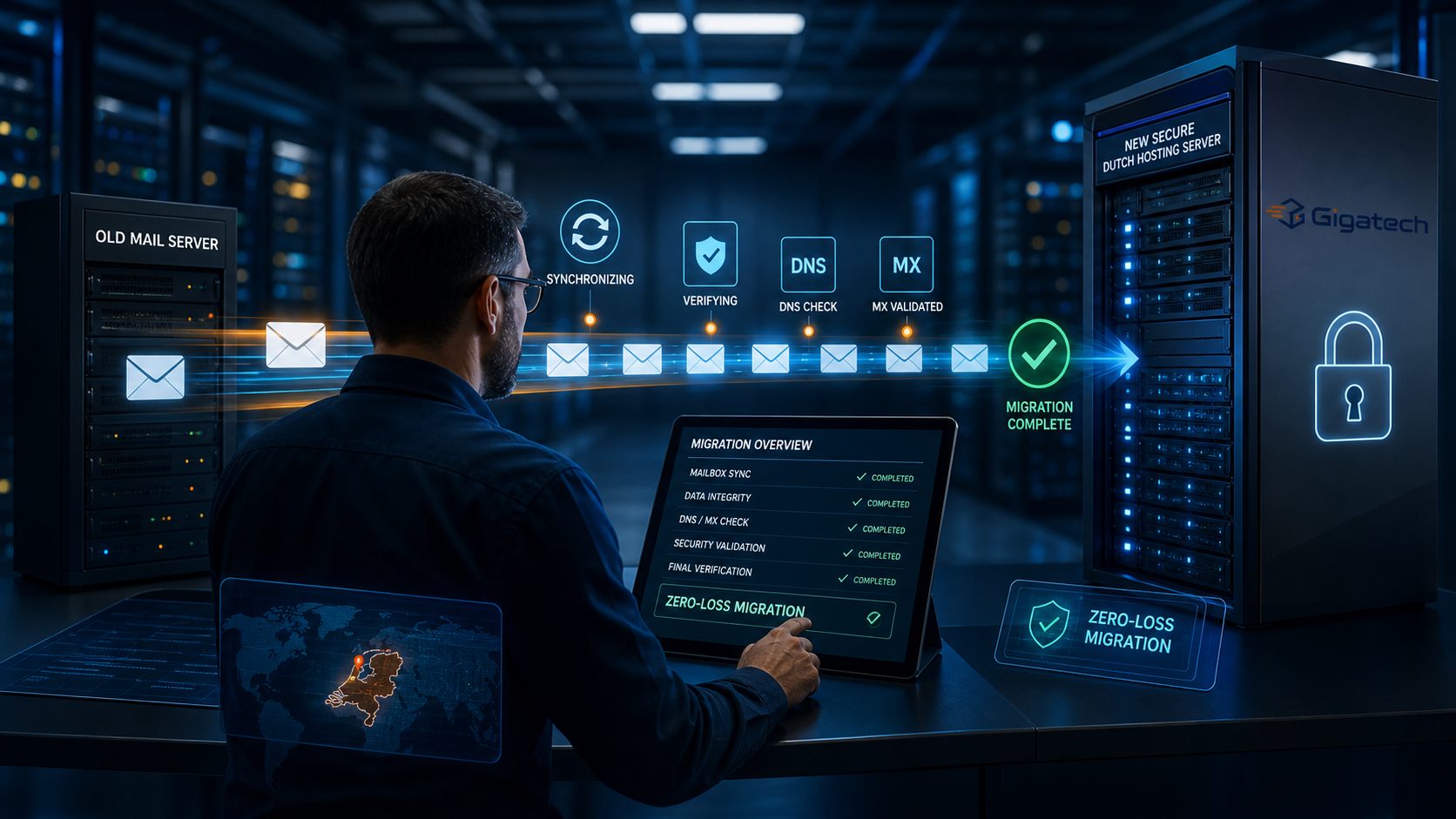Gigatech-specialist synchroniseert mailboxen zonder mailverlies naar een nieuwe Nederlandse mailserver