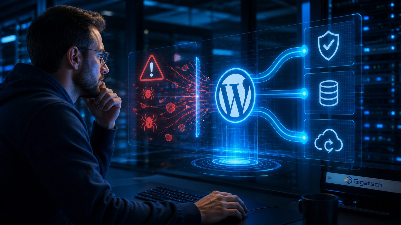 Gigatech-beveiligingsspecialist analyseert en herstelt een gehackte WordPress-website